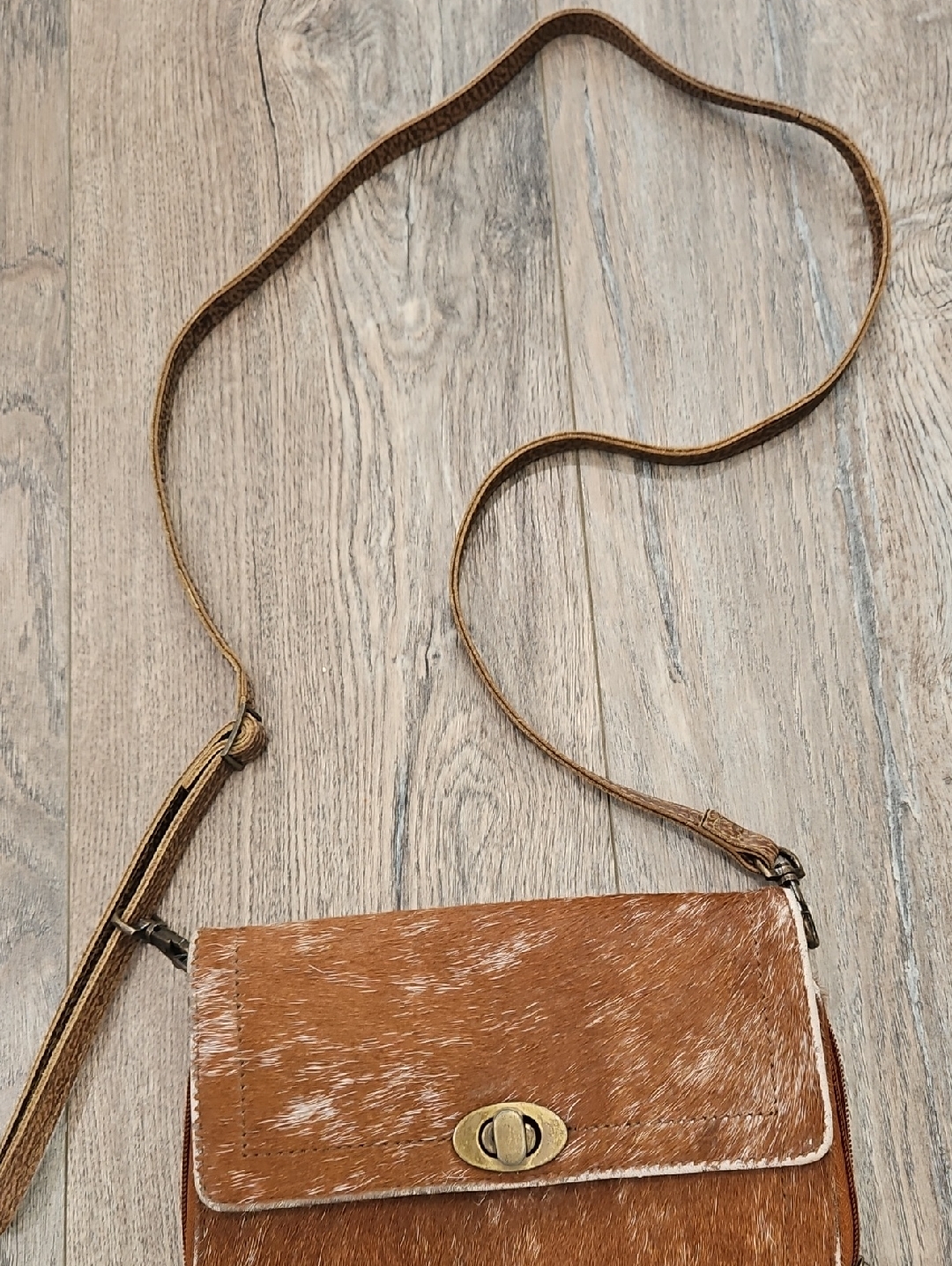 Women's Crossbody Leather Haircalf Bag In Brown Western